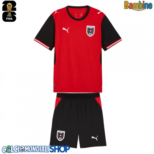Maglie da calcio Austria Prima Maglia Bambino Mondiali 2026  Manica Corta + Pantaloni corti)